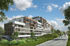 Nové byty - Praha 4 Modřany | Byty U Dubu | vizualizace 1. etapy - pohled na západní část z ulice Generála Šišky